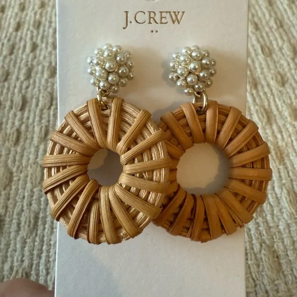 J. Crew Pearl and Wood earrings NWT - Picture 2 of 3